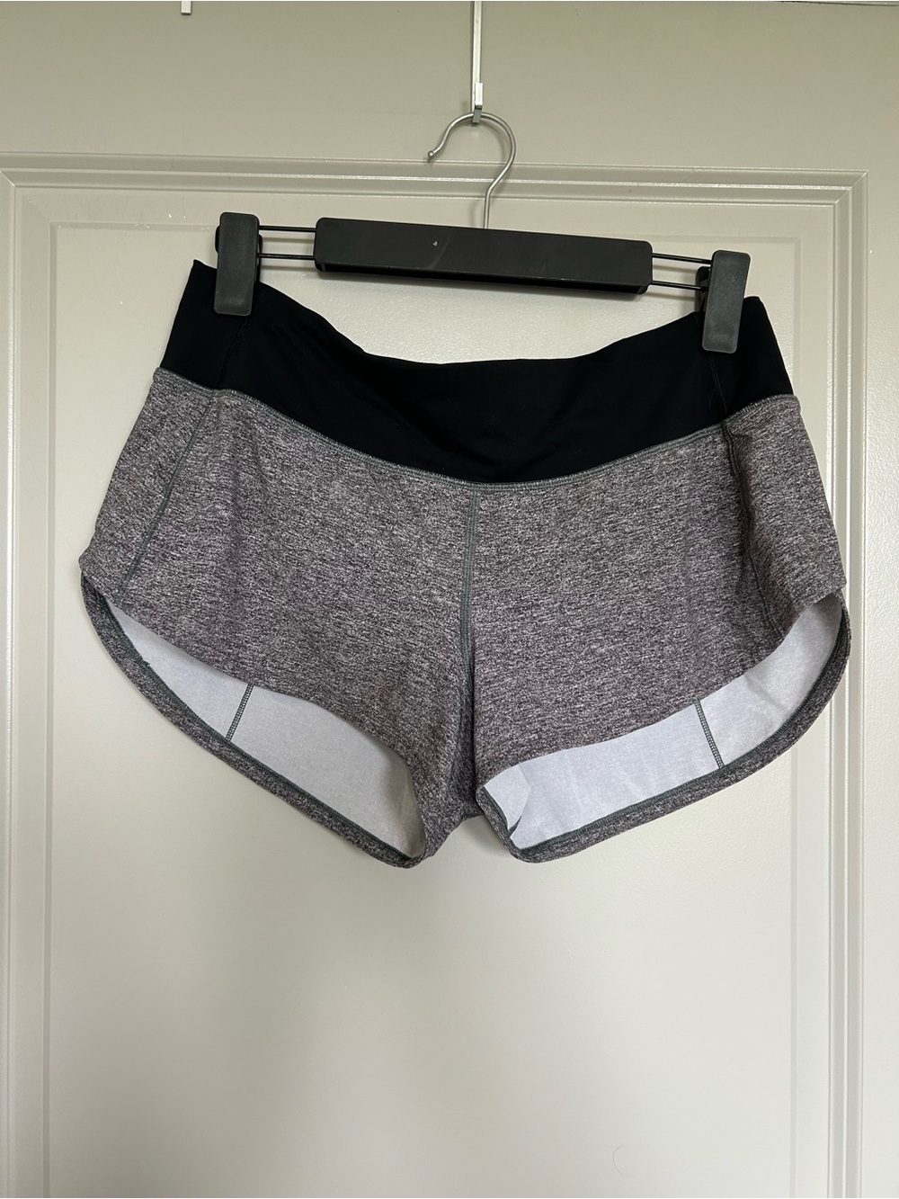 lululemon athletica Heather Gray Speed Up Shorts with Black Waistband